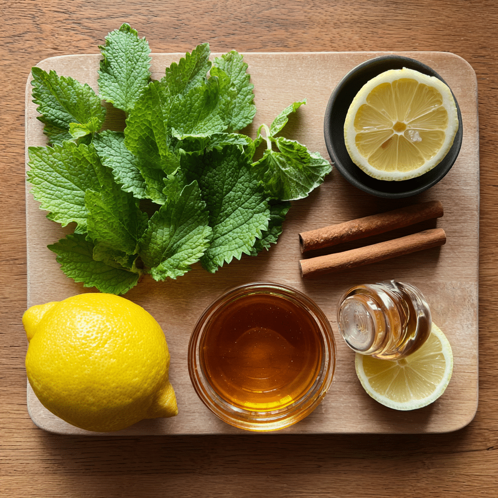 Natural Ozempic Lemon Balm Recipe 6 Ingredients for natural ozempic lemon balm recipe with lemon, cinnamon, and apple cider vinegar